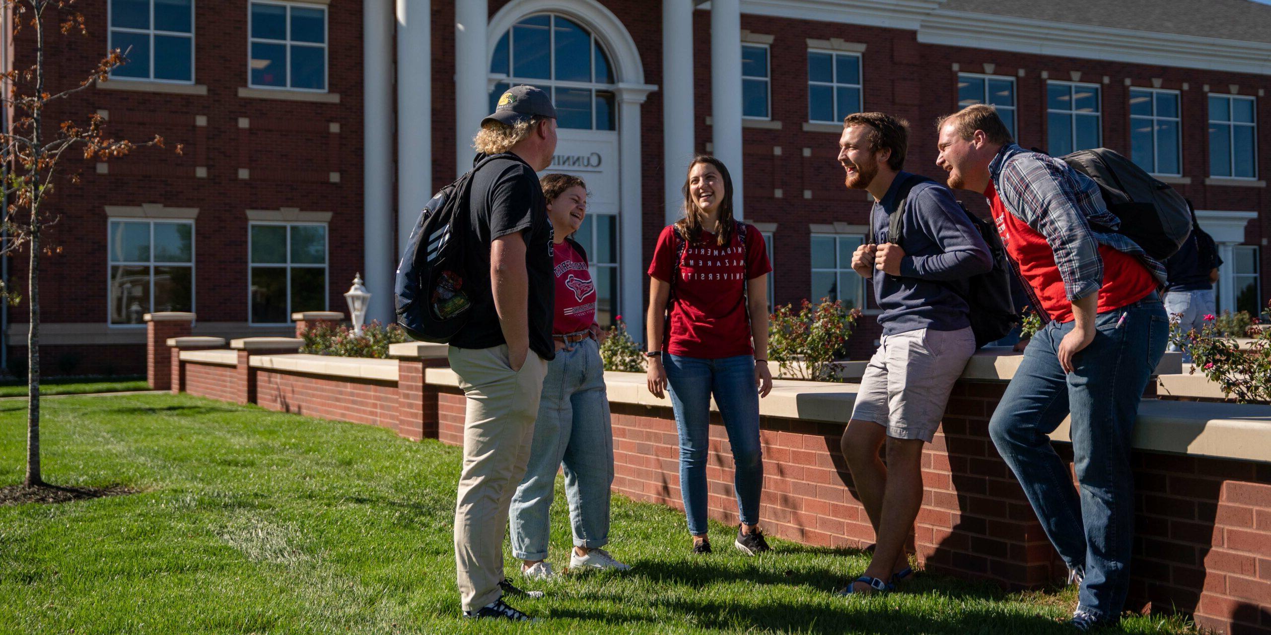 Happy students in front of MNU Cunningham Center